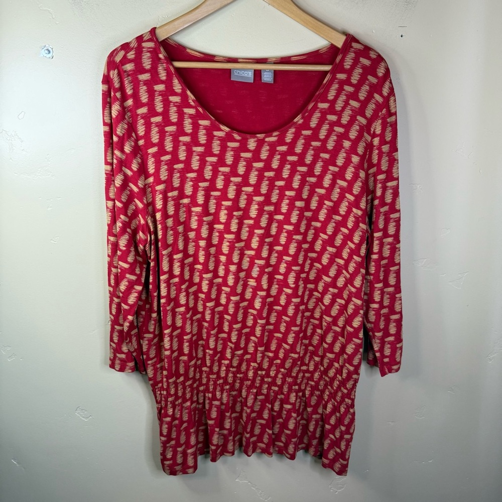 Chico's Radiant Red & Taupe Angular Freja Top Size 3 (16/18) NWOT Career Office